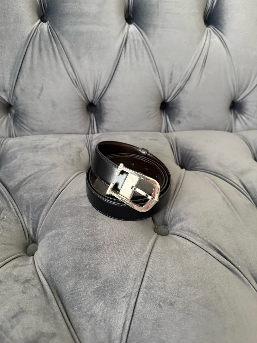 Cartier Black Leather Belt with Silver Buckle